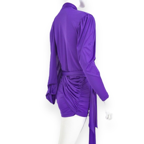 Balenciaga SS17 Purple Tie Neck Padded Shoulder Lightweight Mini Dress sz 42 - Picture 4 of 16